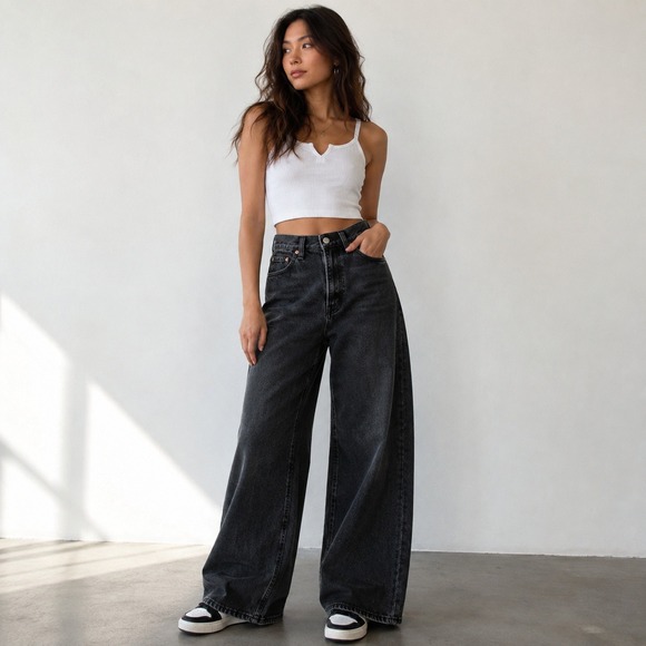 BDG Denim - BDG Urban Outfitters High Wide Jeans 28 fits 27 Washed Black High Rise Wide Leg